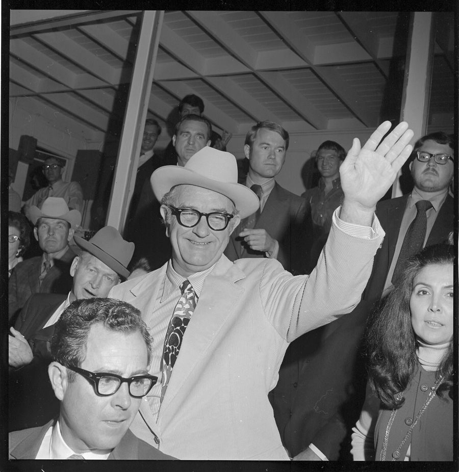 txstatealumni's tweet photo. We celebrate #LBJDay on August 27 in honor of U.S. President Lyndon Baines Johnson, Distinguished Alumnus of Texas State University. LBJ is pictured at the Texas A&I vs. SWT Bobcats football game on November 21, 1970. Photo courtesy of the #TXST Special Collections and Archives. https://t.co/B09UvmRx3P