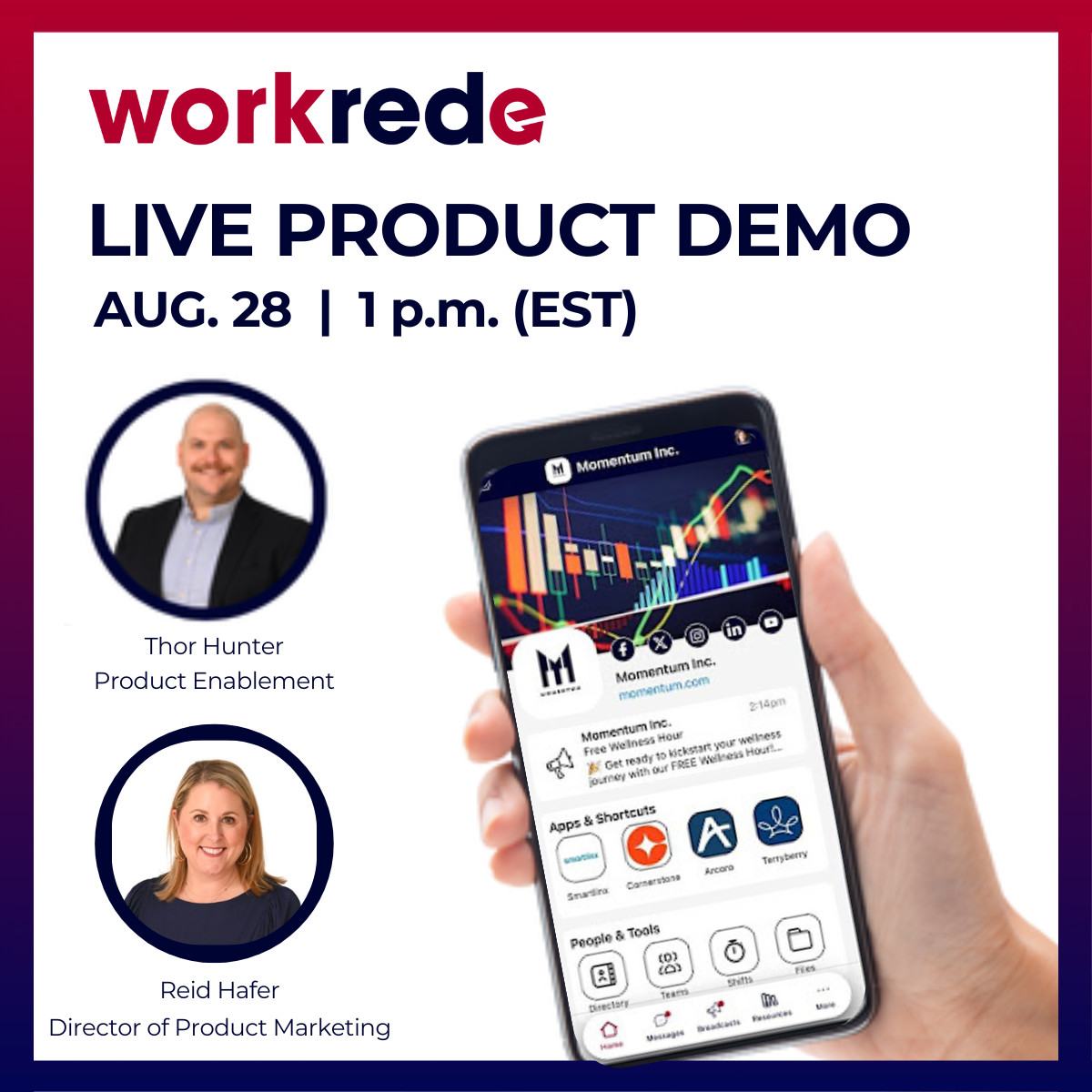 redeapp's tweet image. Are you ready to revolutionize the way you engage your frontline workers? Tomorrow, August 28, join us for a live demo of Workrede and see how our platform can transform your workforce. We&apos;ll show you firsthand how Workrede empowers mobile workers. bit.ly/4dCUQTP