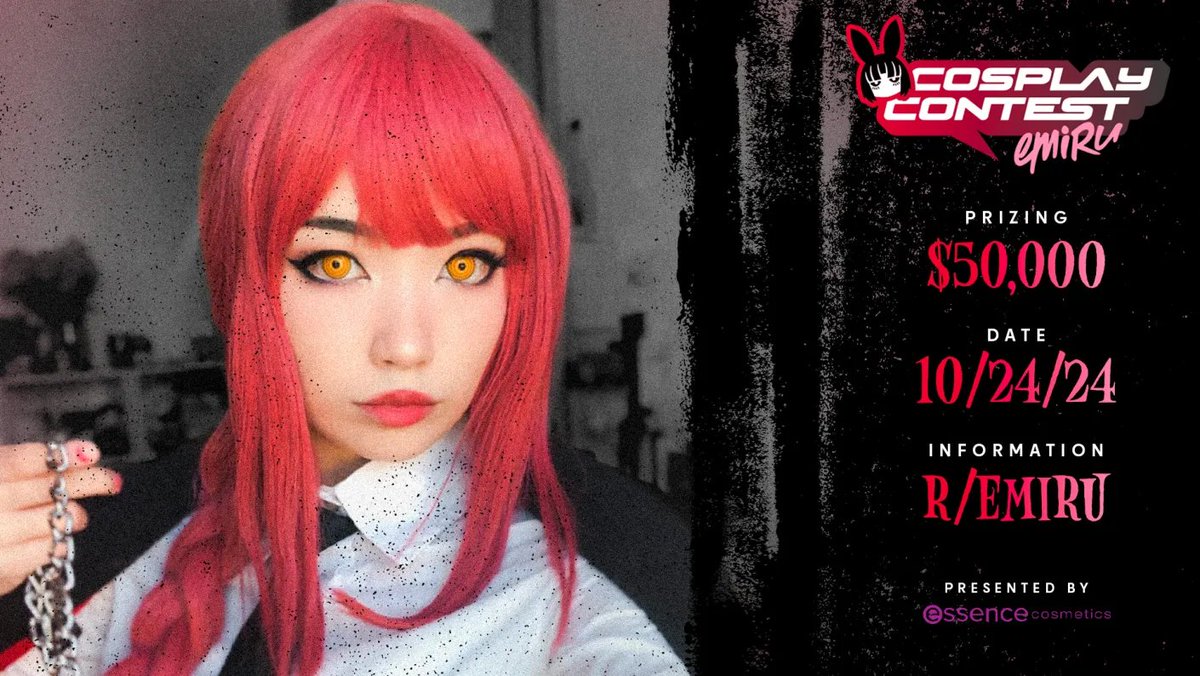 emi ⭐️ (@emiru) on Twitter photo ✨HOSTING A $50,000 COSPLAY CONTEST✨
Judging will be on my Twitch stream Oct 24th with <a href="/JessicaNigri/">✨Jessica✨</a> :D 🖤🩸
Rules below + on my subreddit! :3 r/emiru 🖤 Can't wait to see your costumes!! 👻 presented by <a href="/essencemakeup/">essence makeup</a> ❤️ ✨HOSTING A $50,000 COSPLAY CONTEST✨
Judging will be on my Twitch stream Oct 24th with <a href="/JessicaNigri/">✨Jessica✨</a> :D 🖤🩸
Rules below + on my subreddit! :3 r/emiru 🖤 Can't wait to see your costumes!! 👻 presented by <a href="/essencemakeup/">essence makeup</a> ❤️
