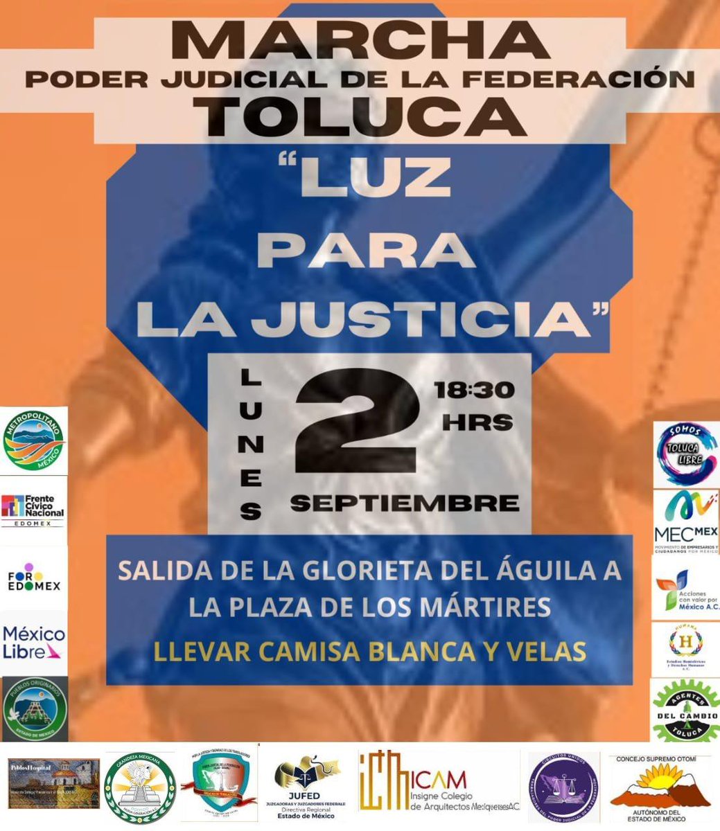 ⚖️🇲🇽 AGENDA MANIFESTACIONES
#TodosSomosPJF
#ALasCalles

- MARTES 27 AGOSTO 20:30 PM XALAPA, VER. Plaza Lerdo

- 28 AGOSTO 12:30 PM MARCHA EN DEFENSA DEL ESTADO DE DERECHO Miércoles, Comunidad Estudiantil Facultad de Derecho UNAM, Del Águila de la Facultad de Derecho UNAM,