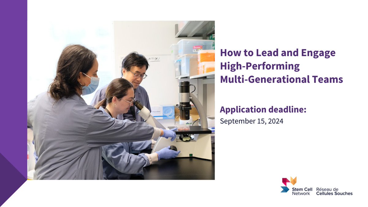 Stem Cell Network (@stemcellnetwork) on Twitter photo 🗣️ Calling all ECRs!
Enhance your leadership skills and discover how to effectively lead multi-generational teams at our virtual workshop on October 2, 2024. The deadline to register is September 15, 2024.
Learn more and apply here. ➡️ stemcellnetwork.ca/training/works… <a href="/CFCanada/">CysticFibrosisCanada</a> 🗣️ Calling all ECRs!
Enhance your leadership skills and discover how to effectively lead multi-generational teams at our virtual workshop on October 2, 2024. The deadline to register is September 15, 2024.
Learn more and apply here. ➡️ stemcellnetwork.ca/training/works… <a href="/CFCanada/">CysticFibrosisCanada</a>