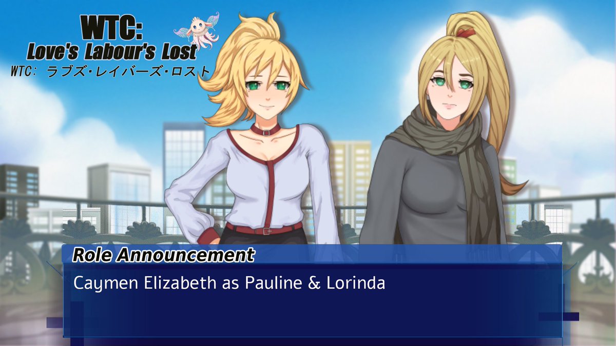 ImCaymen's tweet photo. I am very excited to announce my involvement as the voice actor for both Lorinda and Pauline in the visual novel WTC: Love's Labour's Lost coming to Steam by @TriorityN !
These two were such fun roles to voice and I look forward to the game's full release
#voiceactor #visualnovel https://t.co/qrjn9CPhkv