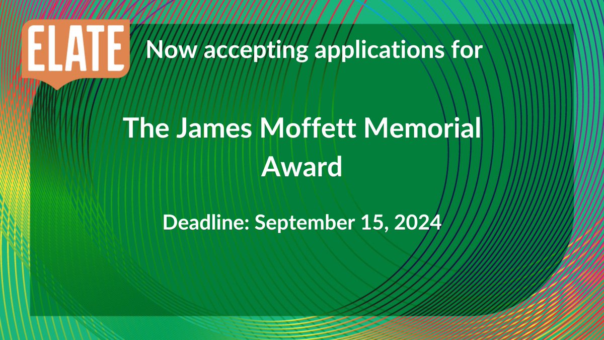 .<a href="/ncte_elate/">ELATE</a> offers this grant of $1,000 to support K-12 classroom teacher research projects that further the spirit and scholarship of James Moffett.

Proposal deadline: September 15, 2024 

Learn more at ncte.org/awards/elate-j…