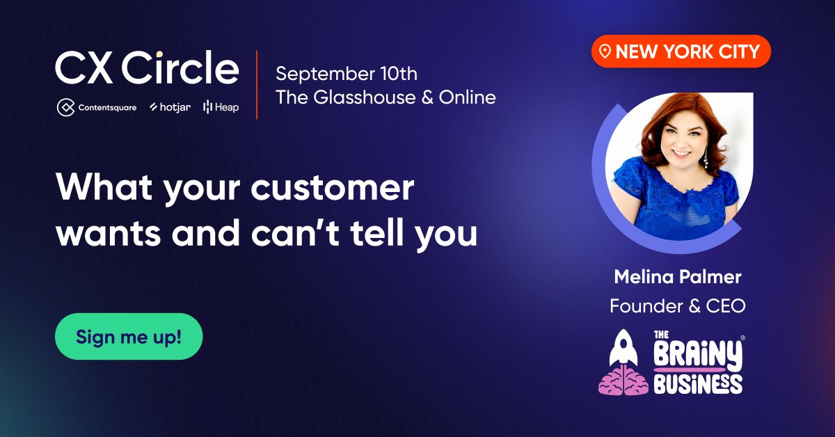 Melina Palmer ๐ง ๐ The Brainy Business (@thebrainybiz) on Twitter photo Honored and excited to be speaking on the main stage at this fantastic event put on by <a href="/Contentsquare/">Contentsquare</a> <a href="/hotjar/">Hotjar | by Contentsquare</a> and <a href="/heap/">Heap | by Contentsquare</a> in NYC, Sept 10.
go.contentsquare.com/cxcircle-nyc?uโฆ
Will I see you there? ๐
#cx #ux #experience #customerexperience #behavioraleconomics #psychology Honored and excited to be speaking on the main stage at this fantastic event put on by <a href="/Contentsquare/">Contentsquare</a> <a href="/hotjar/">Hotjar | by Contentsquare</a> and <a href="/heap/">Heap | by Contentsquare</a> in NYC, Sept 10.
go.contentsquare.com/cxcircle-nyc?uโฆ
Will I see you there? ๐
#cx #ux #experience #customerexperience #behavioraleconomics #psychology