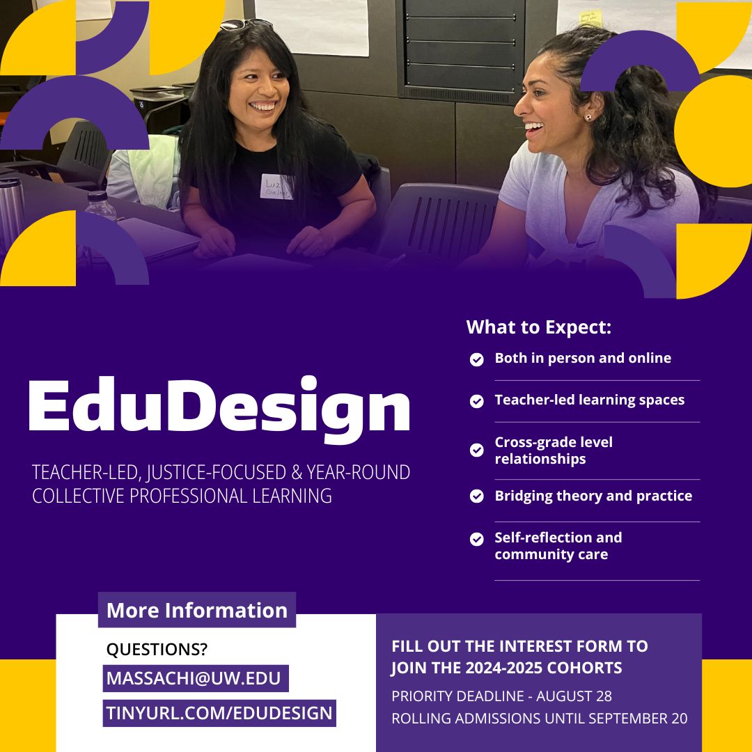 Why go it alone when you could be CONNECTED🔗&amp; SUPPORTED🙌🏾with other amazing JUSTICE-FOCUSED✊🏿 teachers? JOIN US! Apps open till Sept. 20💜<a href="/AuburnSD/">Auburn Schools</a> <a href="/KentSchools415/">Kent School District</a> <a href="/HighlineSchools/">Highline Schools</a> <a href="/FWPS210/">FWPS210</a> <a href="/PSESD/">Puget Sound ESD</a> <a href="/SeaPubSchools/">Seattle Public Schools</a> @washingtonea 
JOIN US: tinyurl.com/edudesign