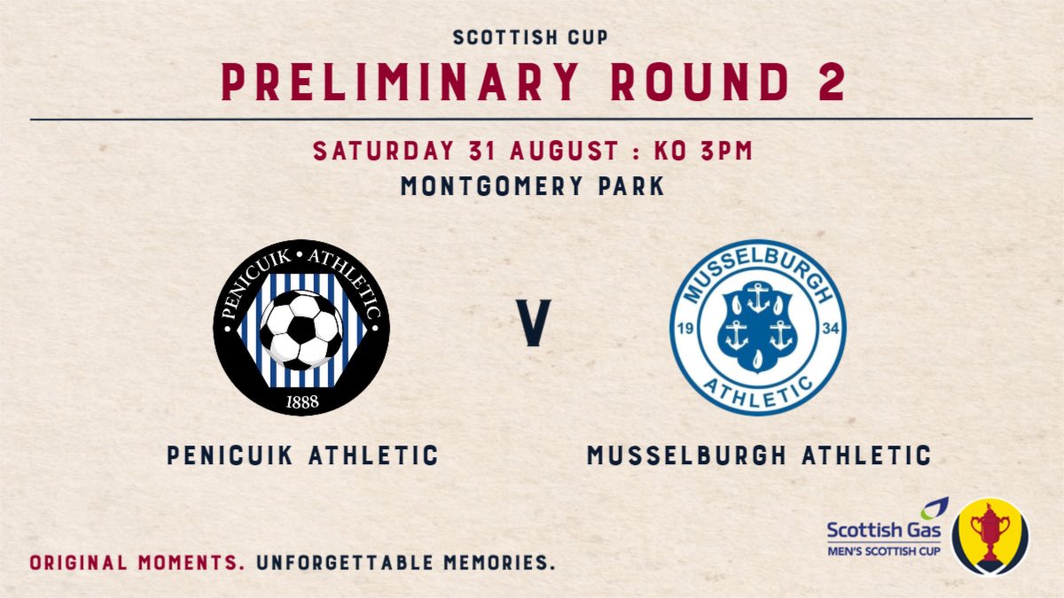 It’s Scottish Gas Mens Scottish Cup Week!

Saturday sees us host Musselburgh Athletic for our latest Scottish Cup meeting, and we need you there to back your Cuikie!

Kickoff is at 3pm at Montgomery Park!