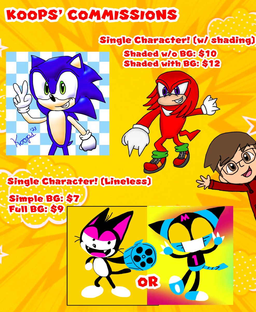KoopsReturns's tweet image. It’s official, my comms are open! All details are provided in the images below. Any further inquiries can be answered in DMs.
Also, please don’t hesitate to let me know if my prices are fair or unfair. I’ve never taken comms before, so I wasn’t really sure what to price them at.