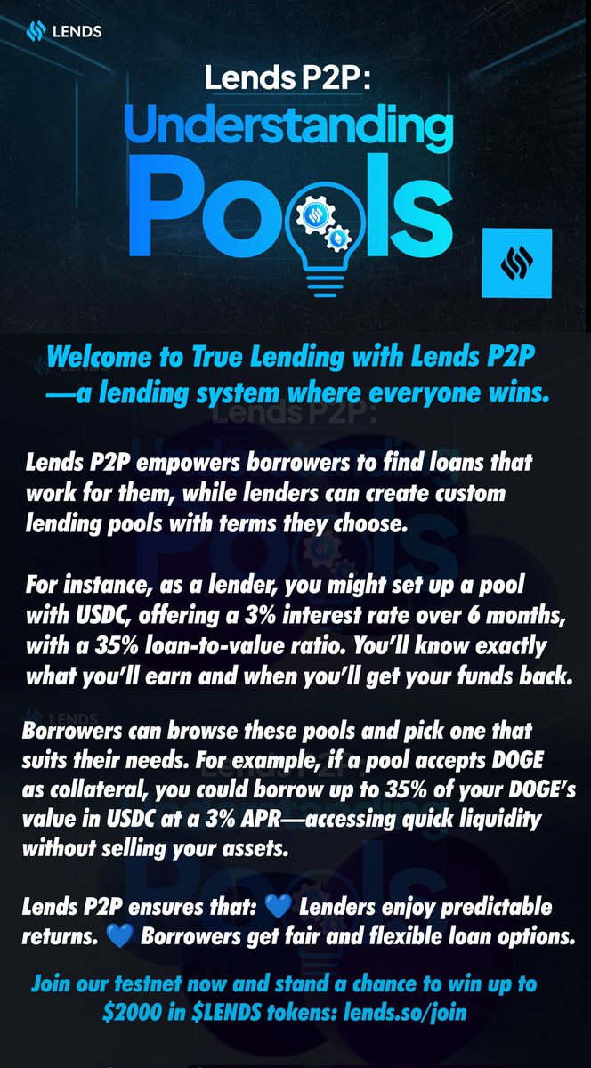 Bolajiofjos's tweet photo. ๐ @Lends_so, Excited to reveal our latest design showcasing the power of Lends P2P Lending! ๐ฅ
With Lends, borrowers find favourable loans, while lenders create custom lending pools on their terms. Itโs a win-win for everyone. ๐ช๐ธ
#Lends #lendprotocol https://t.co/T5Acwo3Hpk