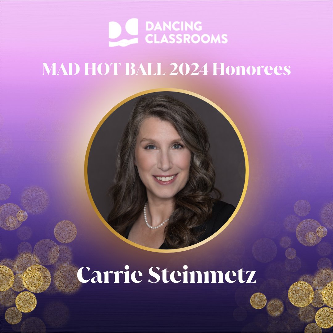 Join us in celebrating the leadership and advocacy of Carrie Steinmetz, our 2024 Mad Hot Ball honoree &amp; Dancing Classrooms Champion Award recipient.  She's inspired thousands over the past 12+ years. 💃 Grab your tix for the Mad Hot Ball Gala on 9/20! 🎶  bit.ly/4caeHbS