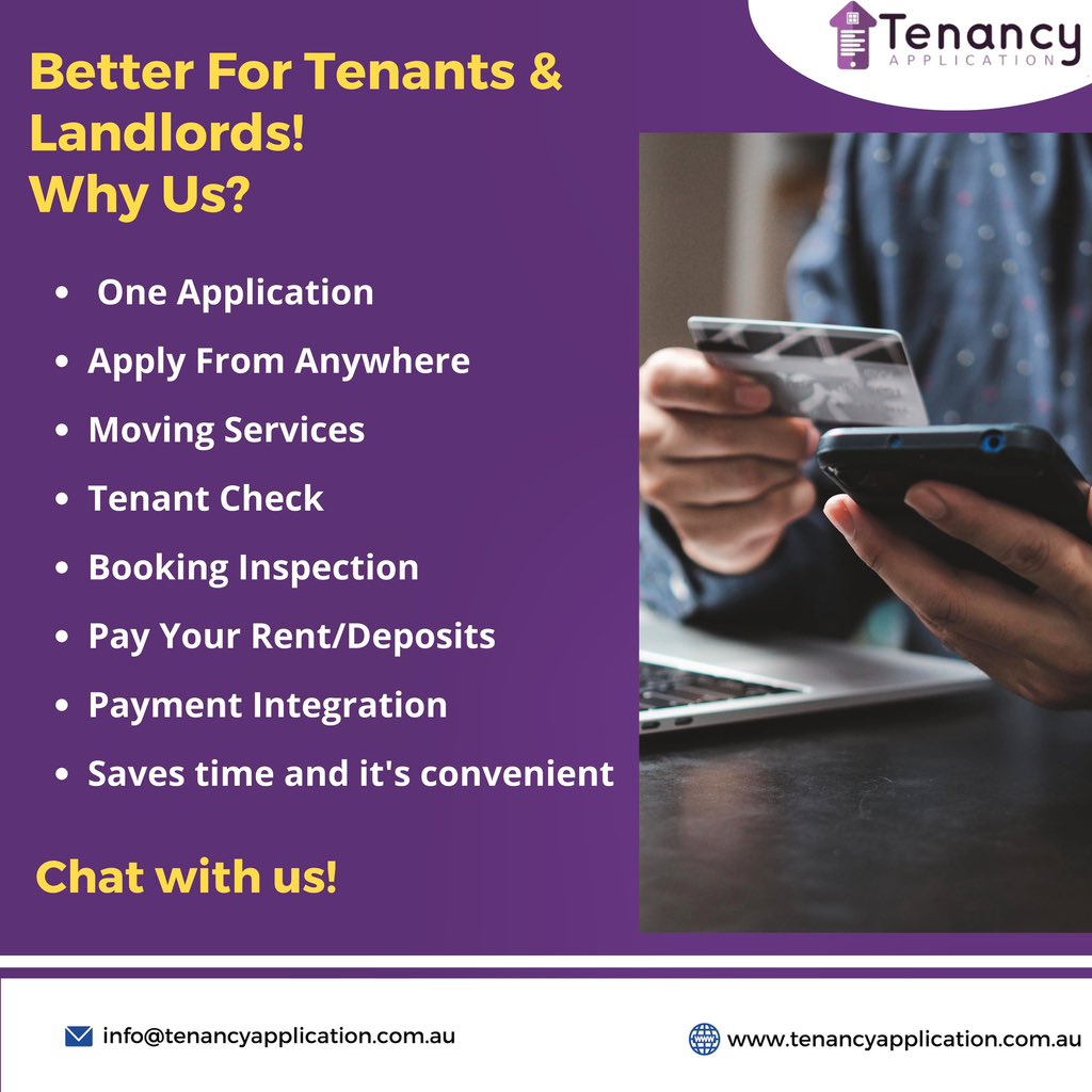 tenancyapp_au's tweet image. Better for Tenants &amp;amp; Landlords—Why Choose Us? 

From one application to moving services, tenant checks, and easy rent payments, we’ve got it all covered. Save time and apply from anywhere.

#TenancyApplication #EasyRentals #TenantCheck #ConvenientLiving #PropertyManagement