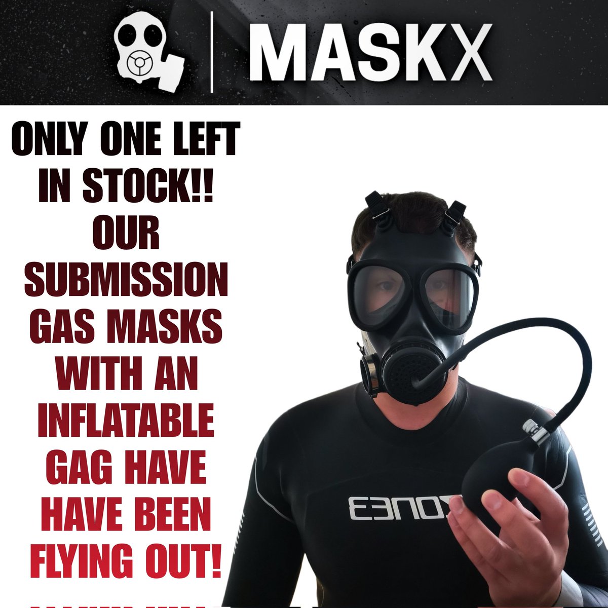 ONLY ONE OF OUR SUBMISSION GAS MASKS LEFT IN STOCK!! 🥵 Stunning looking masks with an internal inflatable gag that can be pumped up to push your sub to their limits, these are the perfect Gas Masks for serious play sessions 😈🖤 #MASKX Maskx.co.uk