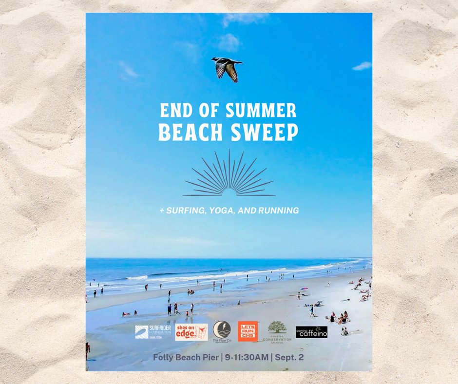 Join us Monday for a Folly Beach clean up hosted by Charleston Surfrider! 

Kick off the morning with movement with Let’s Run CHS, Flow Co, or She’s on Edge and then join for a beach litter sweep. 

Learn more and sign up here: coastalconservationleague.org/events/folly-b…