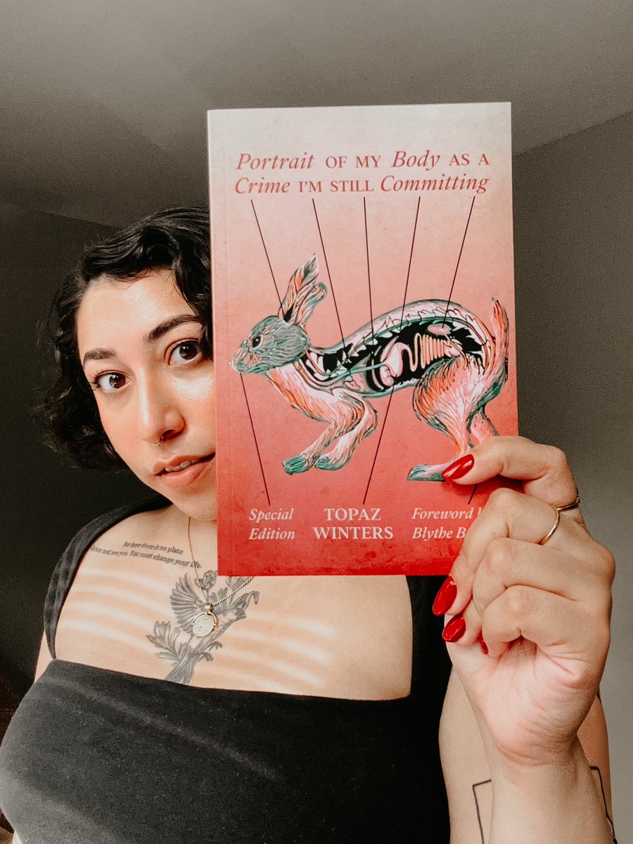 topazwinters's tweet photo. ‘portrait of my body as a crime i’m still committing: special edition’ is out today. thank you for listening to the feral &amp; holy song of my survival. may she unlock your jaws. may she breathe in time with you. may she give you something to believe in. https://t.co/fufDB1lH7n https://t.co/A9WTNBhpfr
