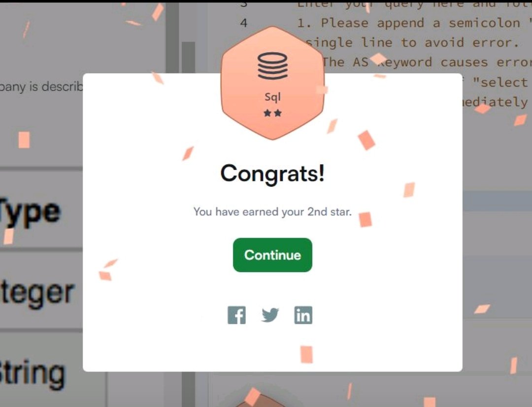 Parth_992's tweet image. I have earned my second star in SQL from @hackerrank.

#SQL #DataAnalytics #ContiniousLearning #Milestone