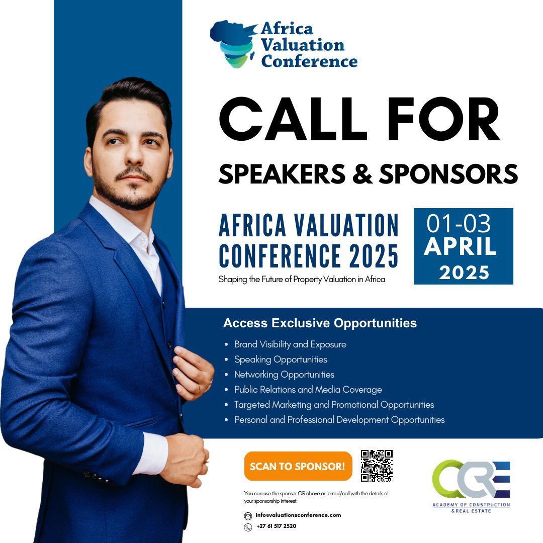 ValuationAfrica's tweet image. Wanted! Sponsors &amp;amp; Speakers for the 3rd Annual Africa Valuation Conference.

Interested? Please contact our marketing coordinator at marketing@1acre.co.za or telephone +2761 517 2520 

#AVC2025
#IgniteExcellence x.com/messages/compo…