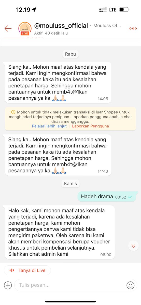 chemikerarya's tweet photo. Muak banget sama @ShopeeID, sekelas official store selalu begini dramanya. Ini semua di minggu yg sama loh, ga habis thinking! Beda sama toko sebelah yg klo ngasi promo ga pernah ada drama. You guys mending stop dah nyari promo belanjaan di @ShopeeID daripada sakit ati! https://t.co/1RZp9oRMMW
