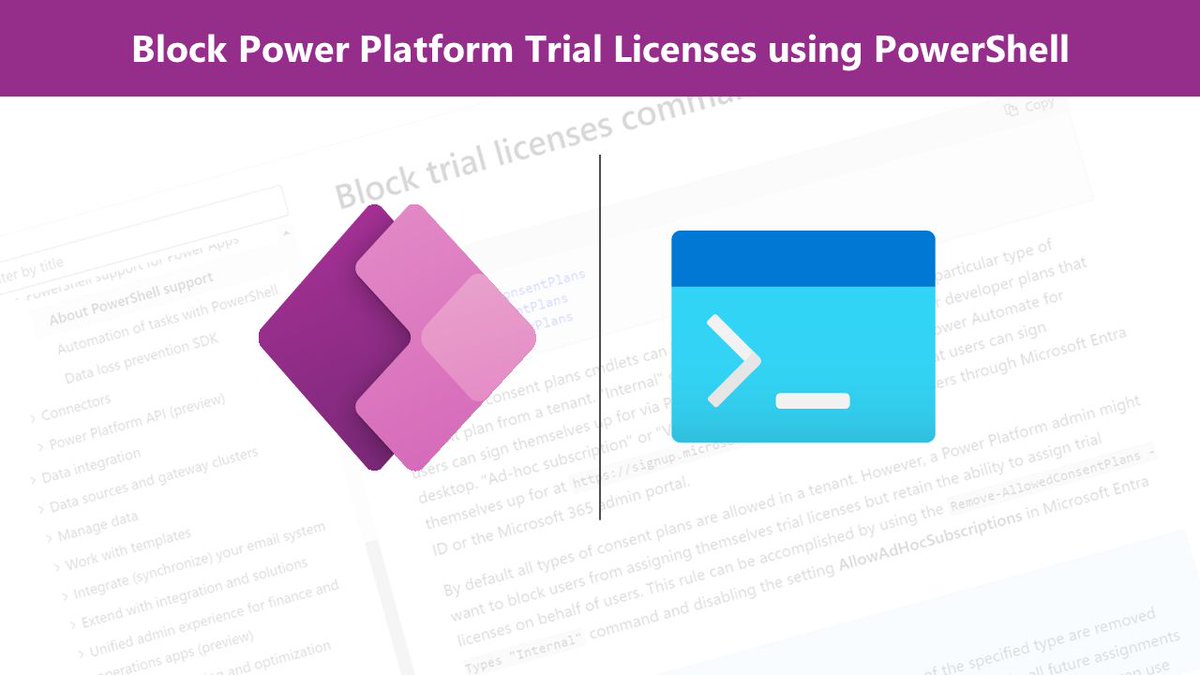 📚Power Platform - Block trial licenses with PowerShell: Add or remove access to a particular type of consent plan from a tenant. 

🔗Details: learn.microsoft.com/en-us/power-pl… #PowerPlatform #PowerApps #PowerShell