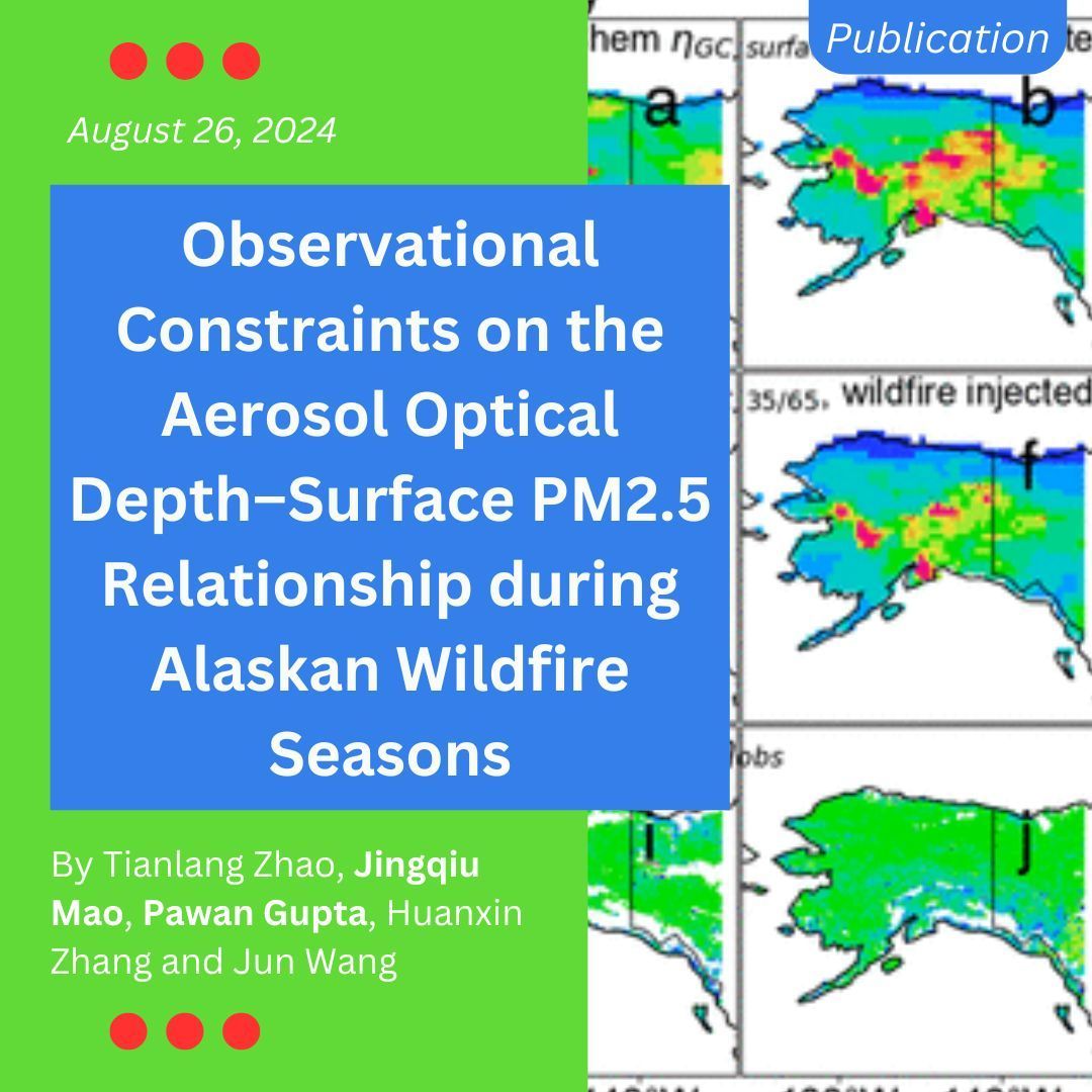 NASA HAQAST (@nasa_haqast) on Twitter photo New paper! Interested in the effect of Alaskan wildfires on air pollution? Read how HAQAST researchers provide a method to estimate surface PM2.5 from satellite aerosol optical depth (AOD).
buff.ly/3MnsRMw
<a href="/JingqiuMao/">Jingqiu Mao</a> <a href="/pawanpgupta/">Pawan Gupta</a> New paper! Interested in the effect of Alaskan wildfires on air pollution? Read how HAQAST researchers provide a method to estimate surface PM2.5 from satellite aerosol optical depth (AOD).
buff.ly/3MnsRMw
<a href="/JingqiuMao/">Jingqiu Mao</a> <a href="/pawanpgupta/">Pawan Gupta</a>