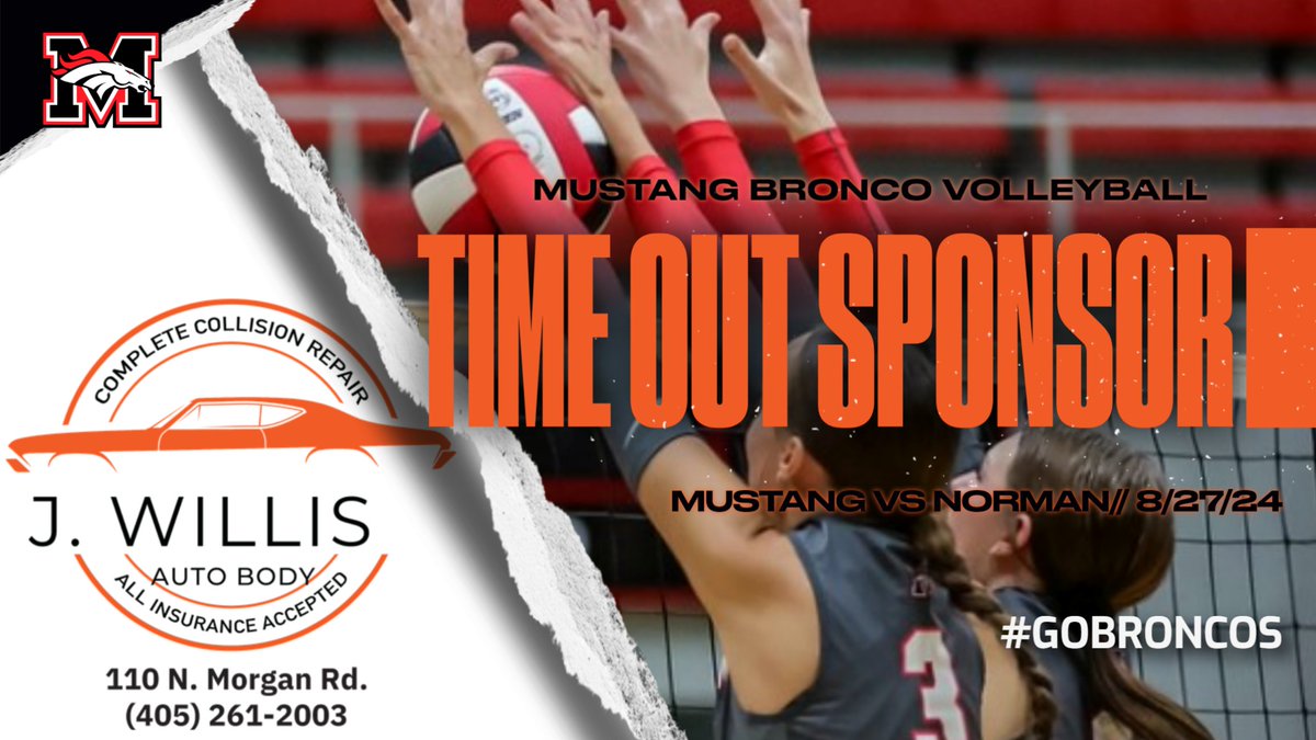 J. Willis Auto Body is the Official Time-Out Sponsor of Lady Bronco Volleyball. <a href="/mhsbroncovb/">MHS Lady Bronco Volleyball</a> <a href="/MHSBroncosVoice/">MHSBroncosVoice</a> <a href="/MHStheStable/">The Stable</a> <a href="/MHS_Broncos/">MHSBroncos</a>