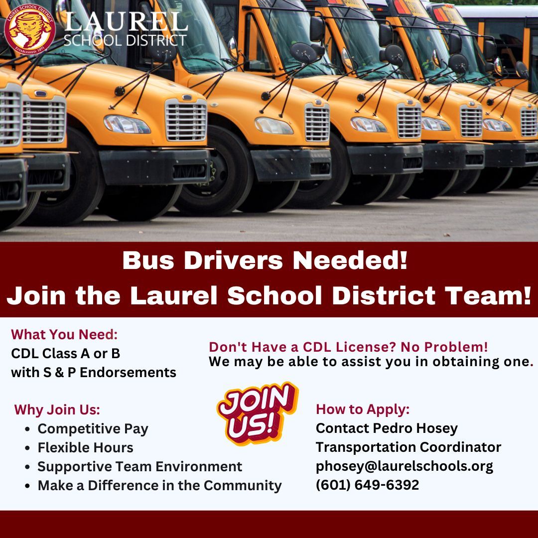 CityofLaurelMS's tweet image. #iliveinlaurel #nowhiring #busdrivers