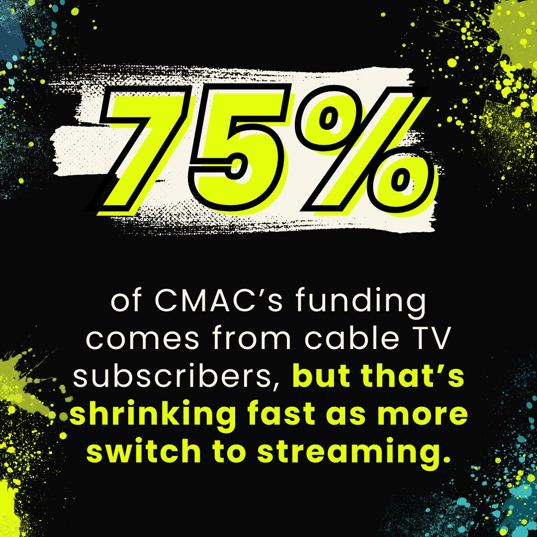 CMACTV's tweet image. Did you know that 75% of CMAC’s funding comes from cable TV subscribers, but that’s shrinking as more switch to streaming? Help bridge the gap and support community media! 🫶

🚀💫 givebutter.com/supportcmac
#SupportCommunityMedia #CommunityMedia #ShareYourStories