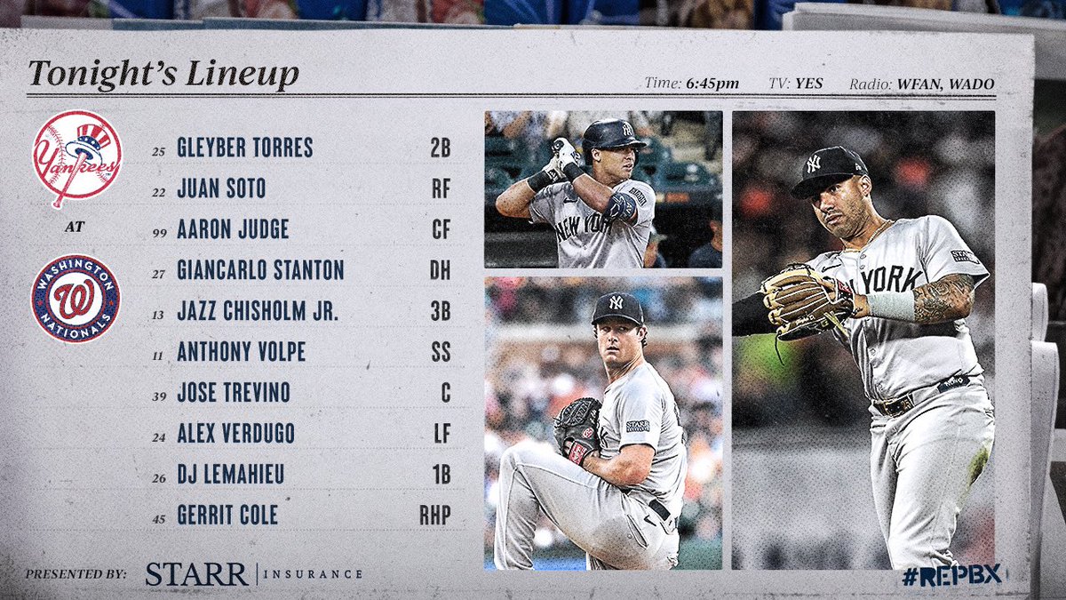 Yankees's tweet photo. Cole takes the hill in D.C.
#RepBX https://t.co/K5LXTyzVvC