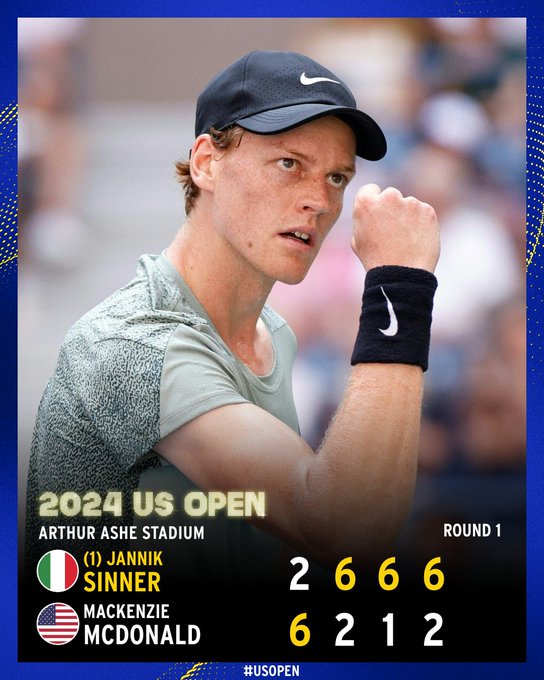 Sinner defeats McDonald 2-6, 6-2, 6-1, 6-2