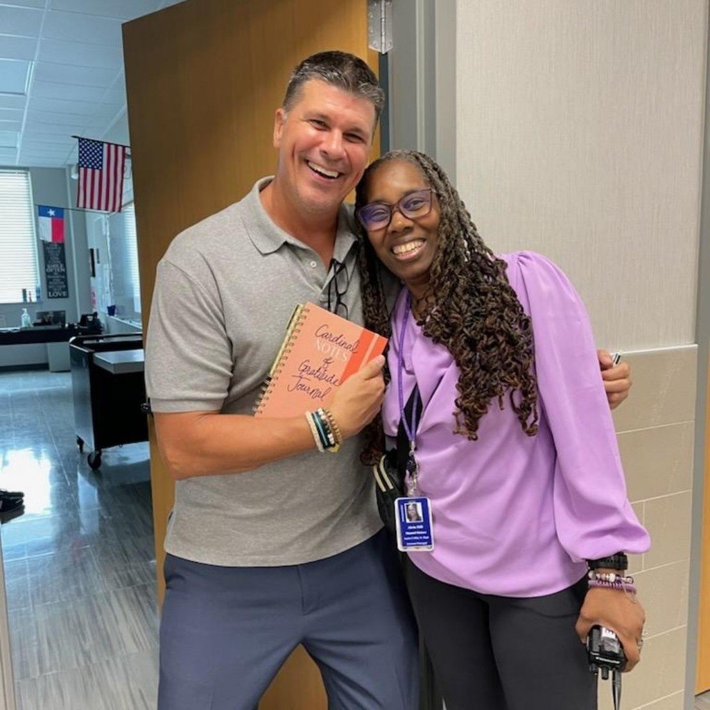 CaffeyJH's tweet image. Our Cardinal Staff is expressing appreciation for one another! 

Dr. Octave presents the Cardinal Gratitude Journal to Coach Maier...Coach Maier goes above and beyond for the students at Caffey JH!
#nolimits #CardinalStrong