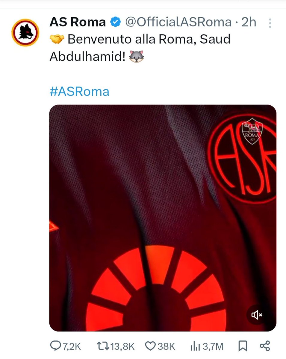 Il 1⁰ post pubblicato dalla #ASRoma su #Abdulhamid ha generato quasi 4 mln di views e oltre 7k commenti, per lo più dall'Arabia. In attesa delle risposte del campo(fondamentali),l'acquisto è già risultato lungimirante.Viene da chiedersi cosa provocherebbe una proprietà araba...