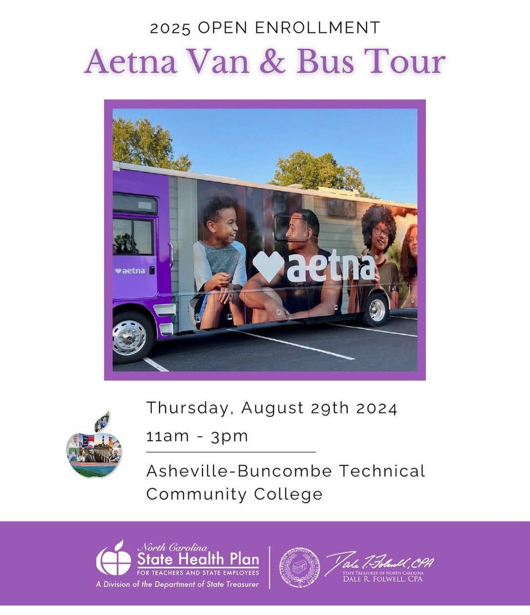 Sam_Watts's tweet image. If you are a state employee or teacher on the State Health Plan near Asheville, come by AB Tech on Thursday to get any questions answered you have about changing to Aetna and get free flu shot or some cool swag! (The pictures are from the Raleigh stop last week.)