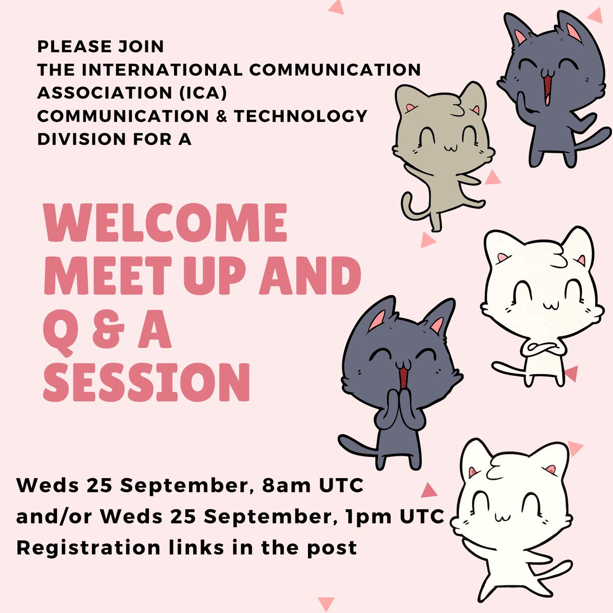 Thinking about #ICA25? The Communication and Technology Division is hosting 2 Zoom welcome meetings to present the call for papers and answer questions. Session 1 (Wed Sep 25 8AM UTC): buff.ly/3X1NPVW Session 2 (Wed Sep 25 1PM UTC): buff.ly/472xLbc