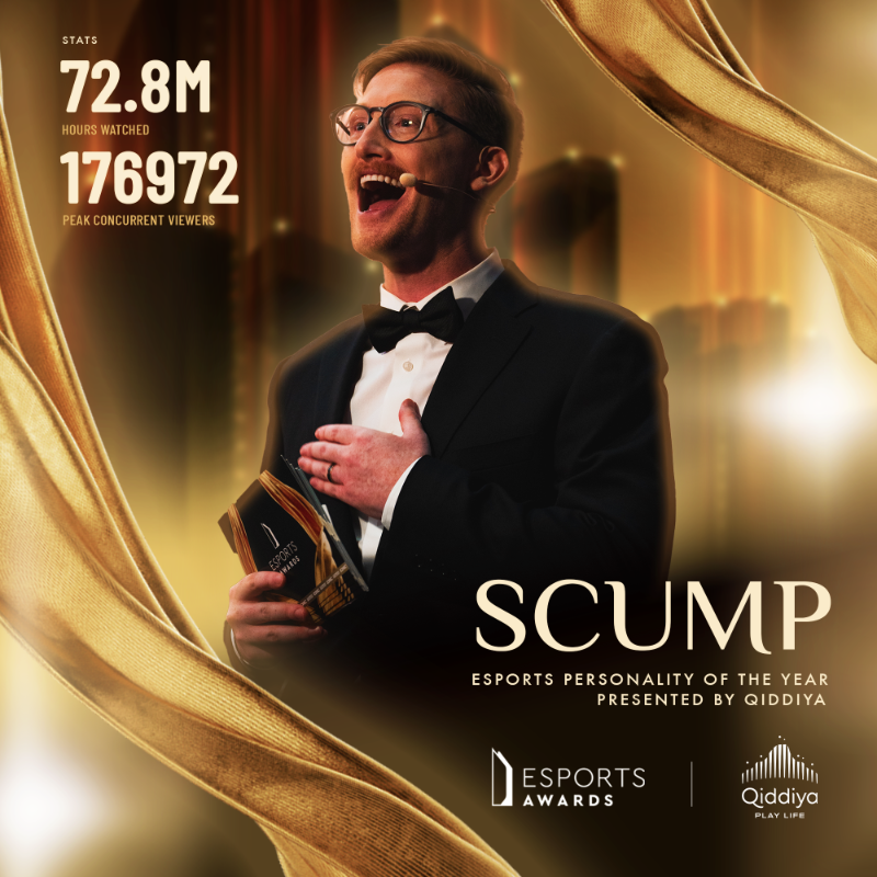 esportsawards's tweet photo. The King @Scump 👑

72.8M Hours Watched 📈

Your Personality of the Year Award Winner 🏆

Presented by @QiddiyaGaming #PlayLife
