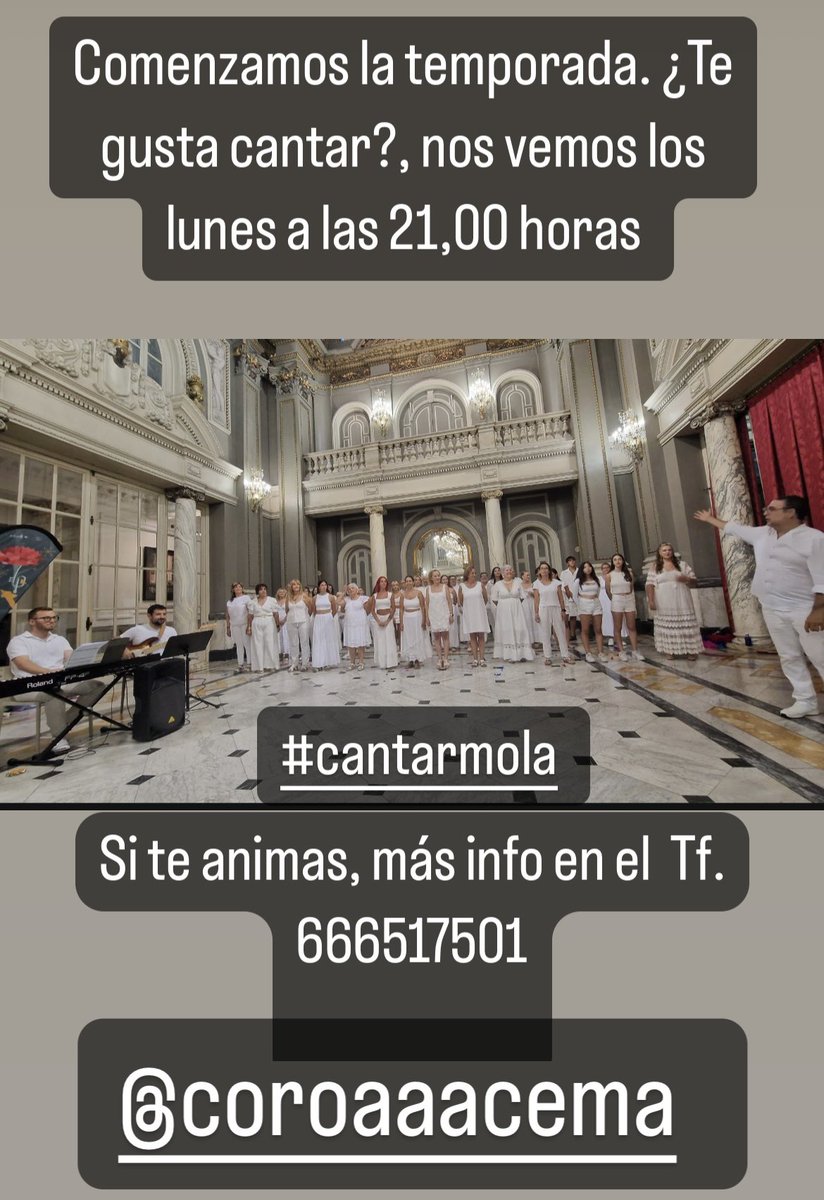 Arrancamos motores, nuestros ensayos los lunes a las 21:00 horas en el <a href="/C_E_Marni/">Marni</a> si te gusta cantar este es tu coro. Lunes 8 de septiembre primer ensayo, te apuntas ??????? #cantarmola
