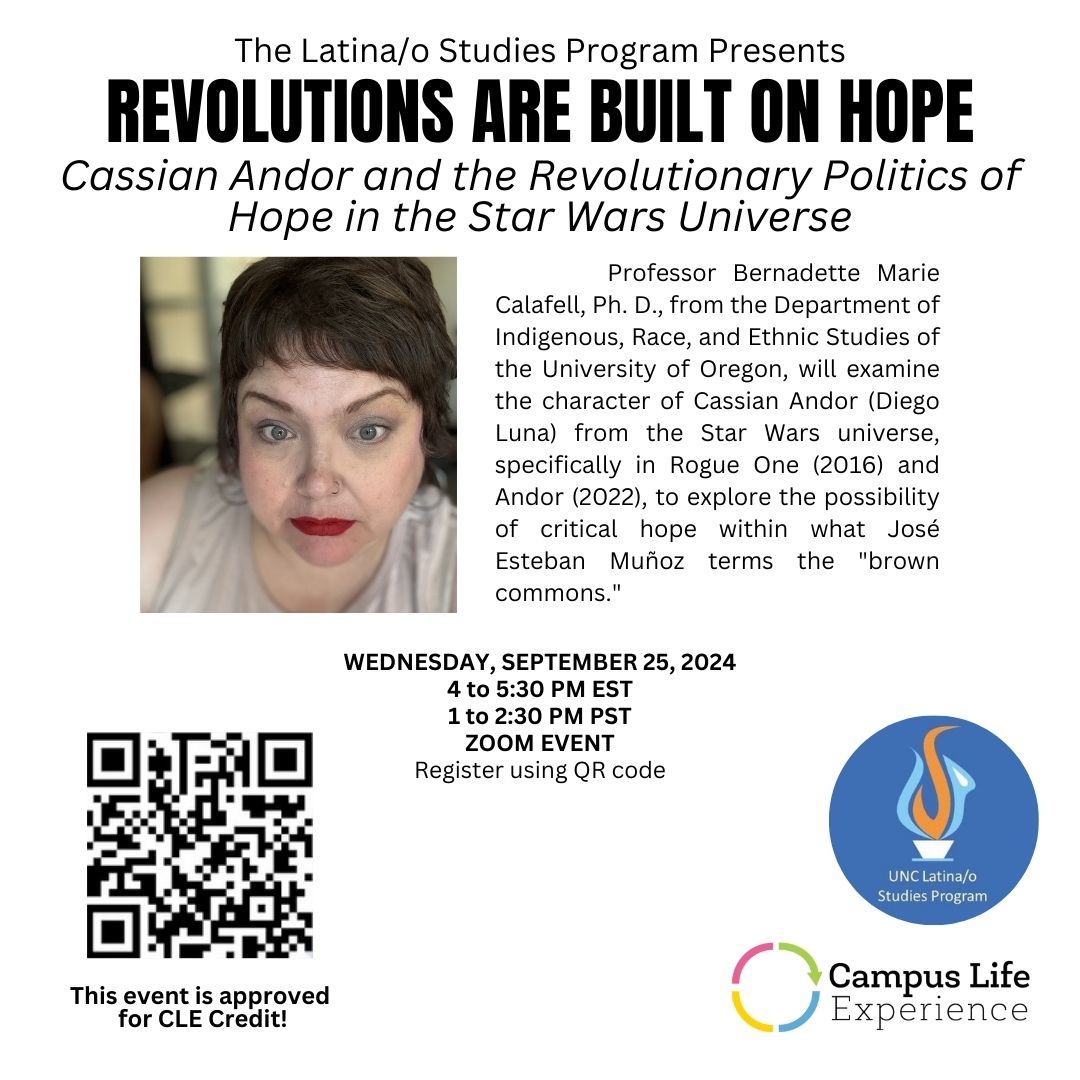 Join UNC's Latina/o Studies Program and Dr. Calafell on Zoom this September! #UNC #LatinxStudies