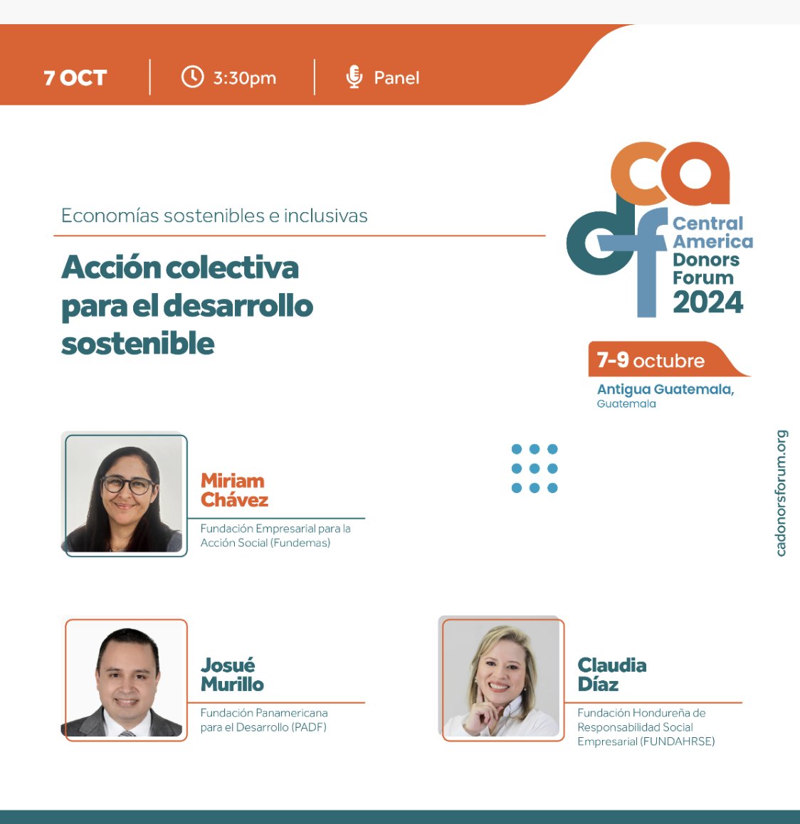 FUNDAHRSE_'s tweet photo. #FUNDAHRSE estará presente en el #CADF2024 este 7  de octubre en Antigua Guatemala 🌟
Nuestra directora de desarrollo institucional y comunicaciones, Claudia Díaz nos representará, además estará junto a Josué Murillo, representante regional de PADF, con quienes hicimos alianza recientemente 💡