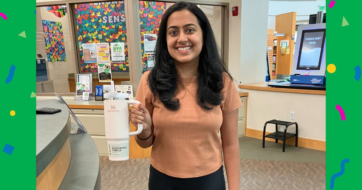aclib's tweet photo. One excited member recently stopped by the Dublin Library to pick up their Summer Adventure prize—the popular Stanley Tumbler! A huge shoutout to all of our incredible Adventurers for joining us this summer!
#ACLibrarySummerAdventure https://t.co/4QsusA4eSm