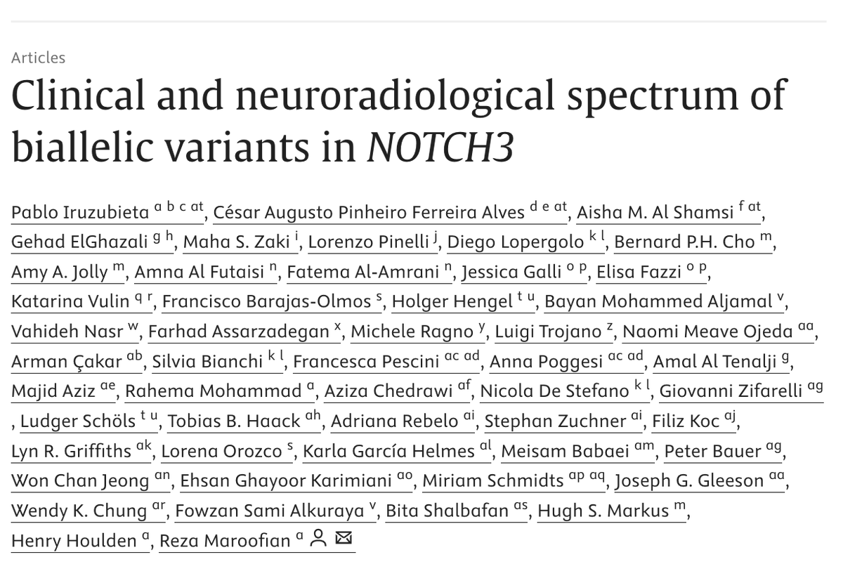jogleeson_ucsd's tweet photo. Check out new story on #GPC of biallelic #NOTCH3 mutations in #CADASIL and recessive small vessel disease! With @IruzubietaPablo @RMaroofian @alkuraya @WendyKChung @szuchner and many others! https://t.co/sqdEBwZP2u