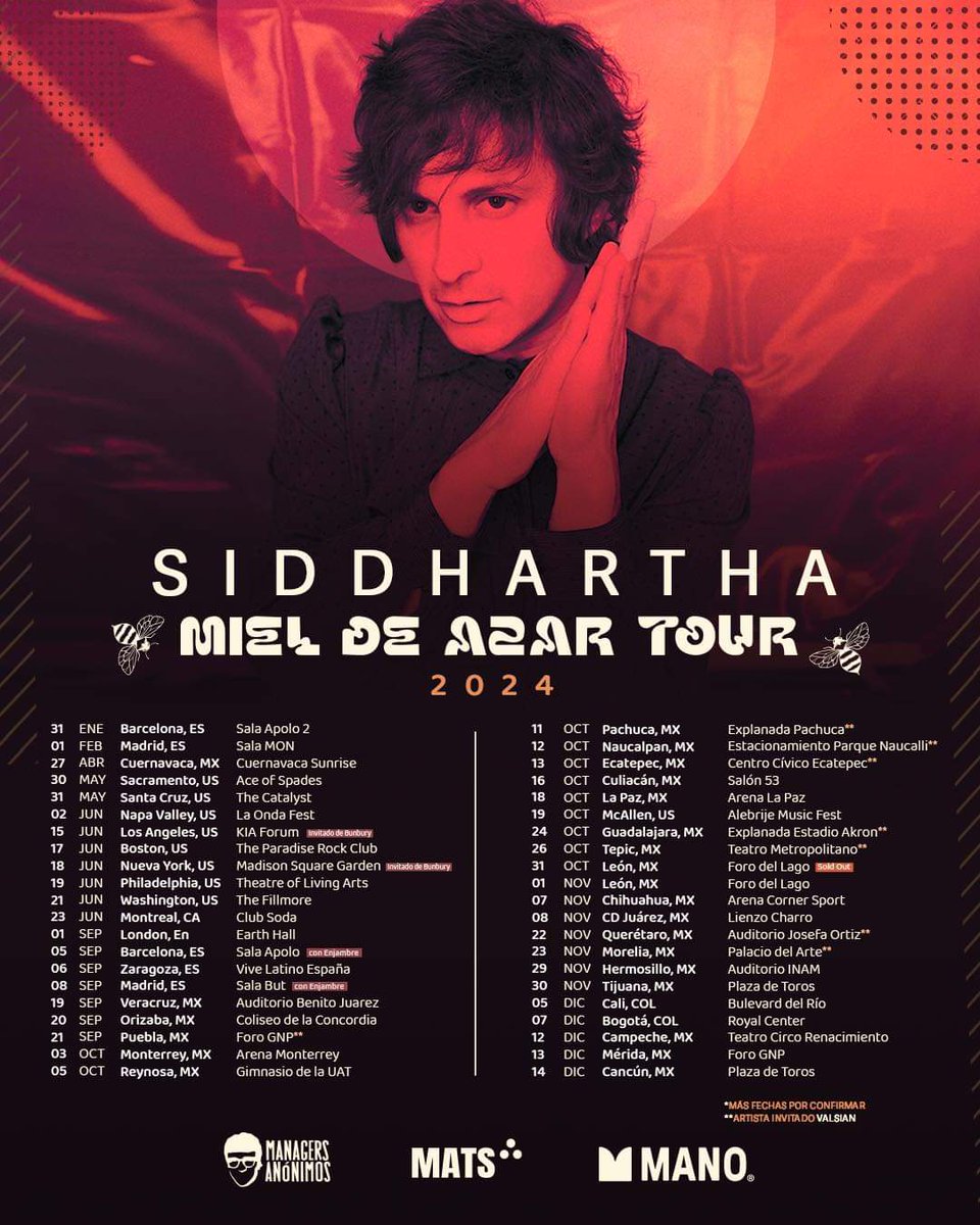 ¡Falta menos para que @iamsiddhartha venga a nuestra ciudad con el tour #MielDeAzar ✨
¿ustedes a qué fecha le caerán? 

Tickets: siddhartha.tix.to/MielDeAzarTour