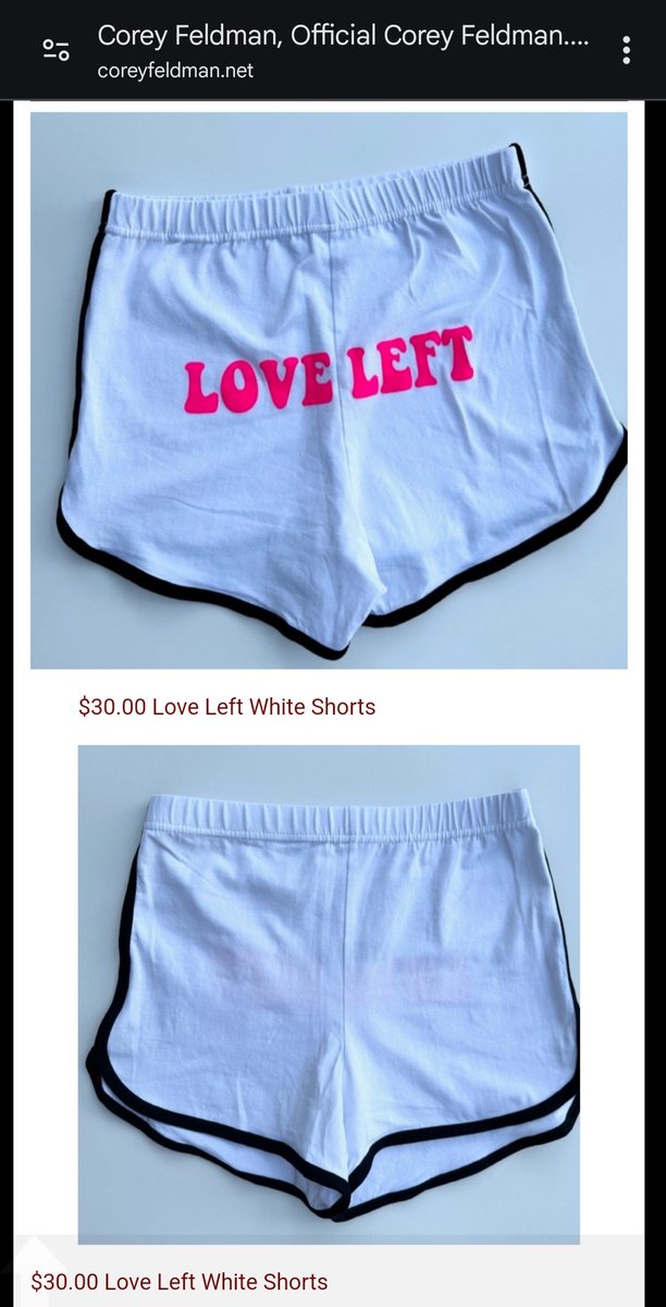 Waif_74's tweet photo. Ughhhhhh 😶 someone help me! I'm on @Corey_Feldman website/store and want to buy these shorts but when I try to click on these it doesn't do anything.  Does that mean they are out of stock??? I've tried multiple times.  #LoveLeft #HelpMePlease 🙄 thank you, I'd appreciate it! https://t.co/l1a0bxOD8J