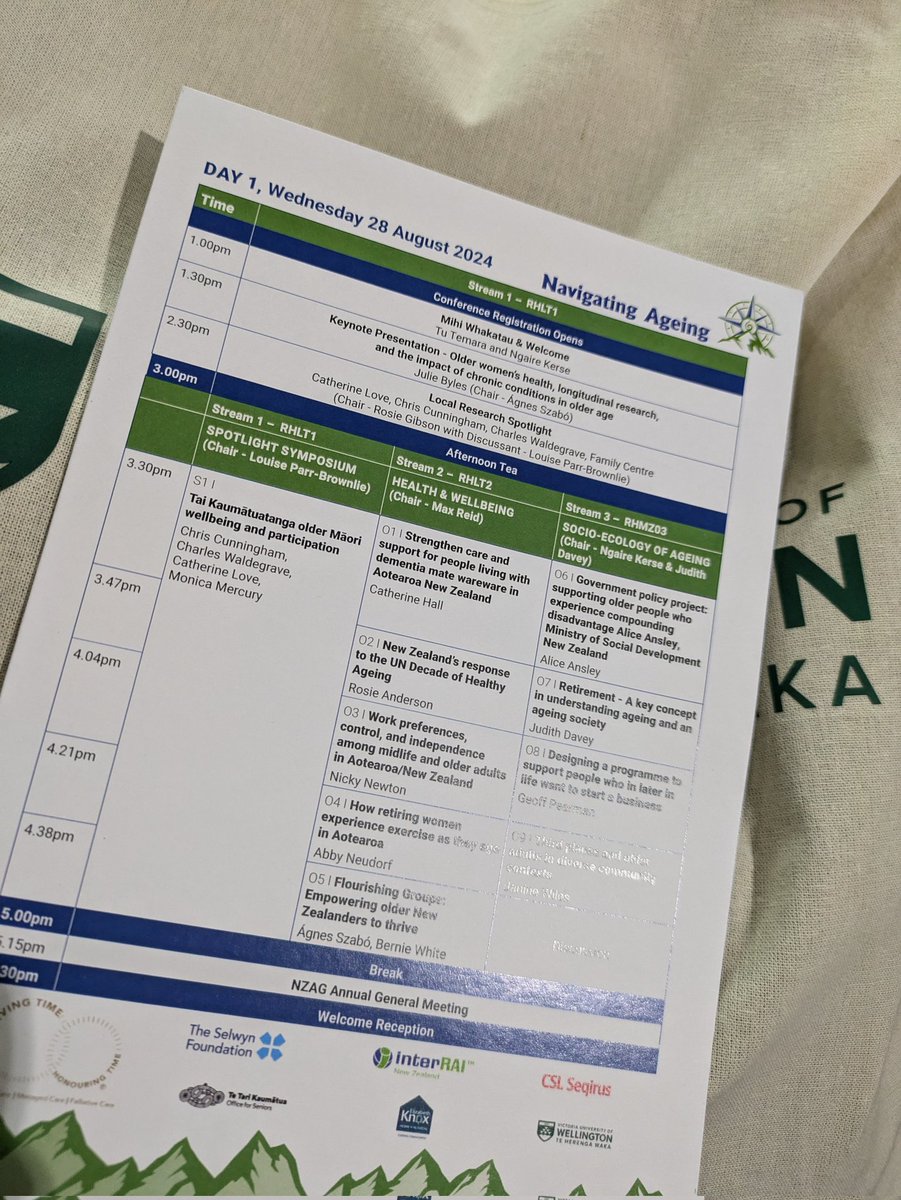 I've picked up the conference swag, having a cuppa &amp; going through the program for today! Looking forward to listening to various research <a href="/NZGerontology/">NZAG</a> 

Keynote presentation is tomorrow morning at 8.30am sharp