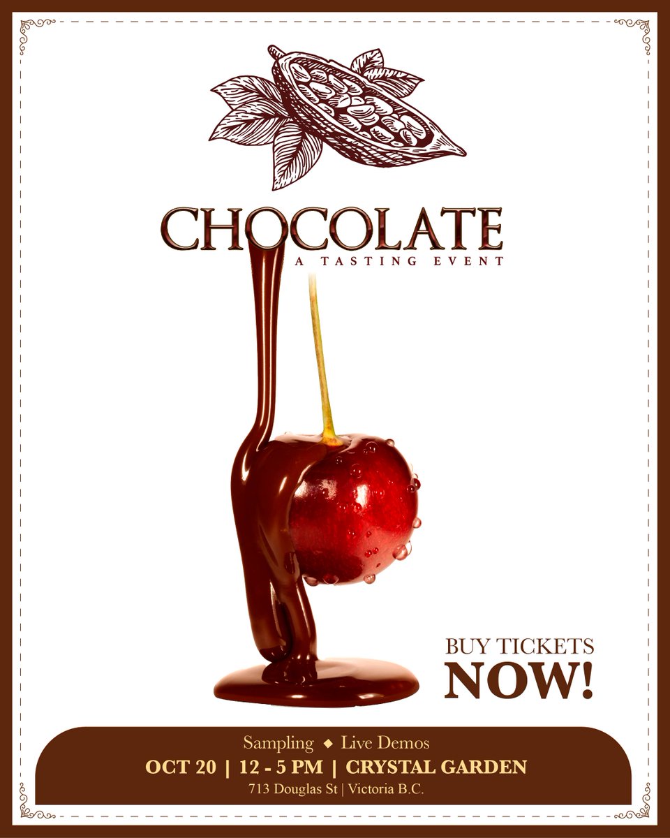 Ready to experience a day of sweetness like never before? Treat yourself to a chocolate-filled day at Chocolate - A Tasting Event on October 20th at Crystal Garden!

Get your tickets today at victoriafilmfestival.com/product/chocol…

#ChocolateTastingEvent #YYJEvents #YYJ