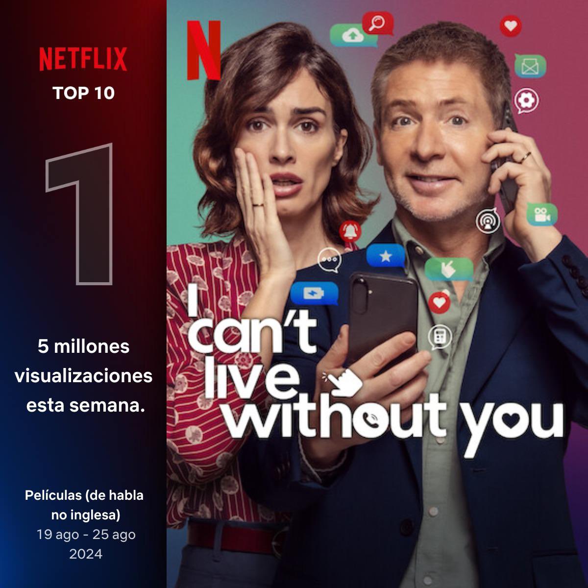 Coronamos Netflix!!!

# 1 Top 10 Global de Netflix (Películas de habla no inglesa)

# Entramos en el top 10 de 20 paises.

# 5 Millones de visualizaciones esta semana!

# 7,8 millones totales en 10 días 

#Nopuedovivirsinti #cineestreno #netflix #Top10
#comedia #pelicula