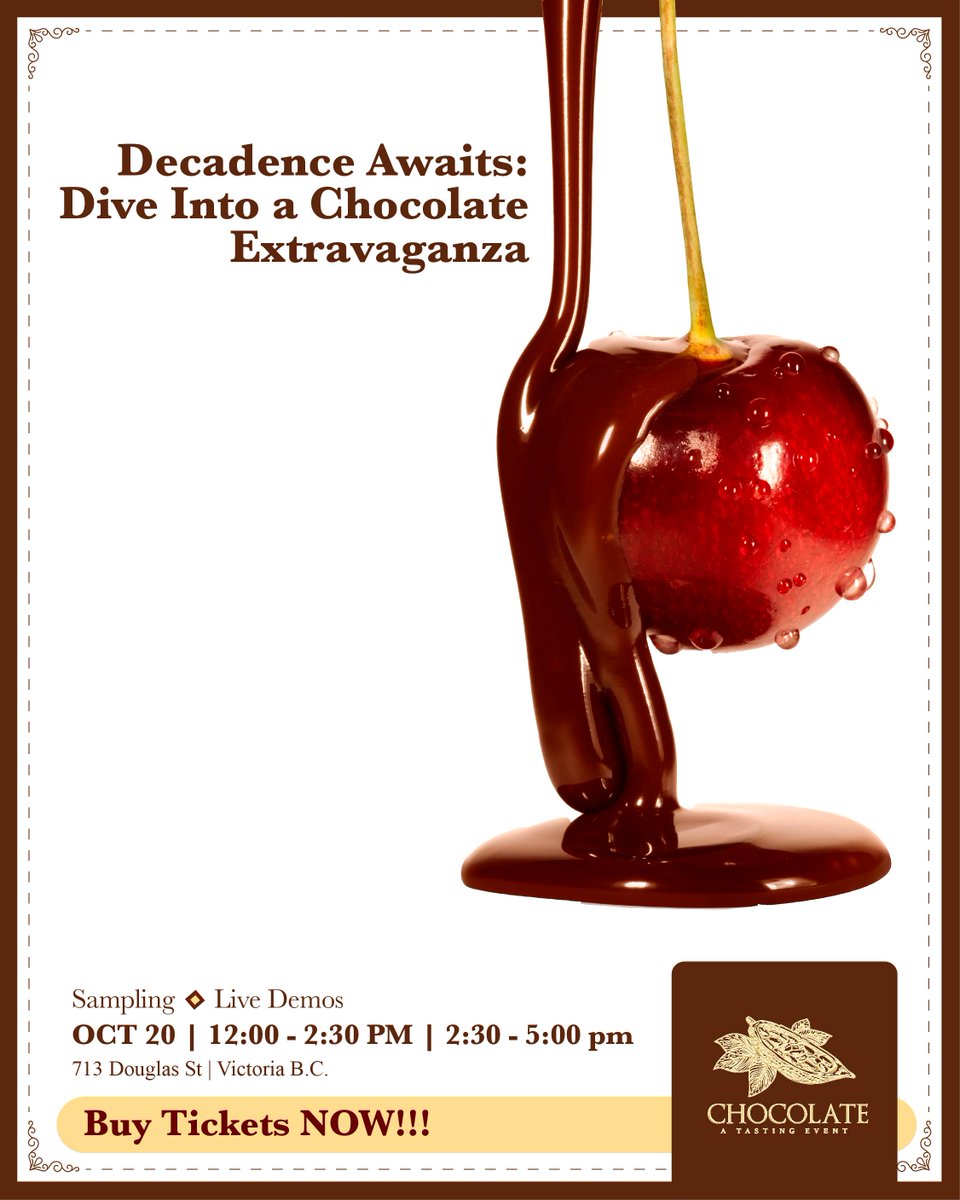 Ready to experience a day of sweetness like never before? Treat yourself to a chocolate-filled day at Chocolate - A Tasting Event on October 20th at Crystal Garden!

Get your tickets today at victoriafilmfestival.com/product/chocol…

#ChocolateTastingEvent #YYJEvents #YYJ