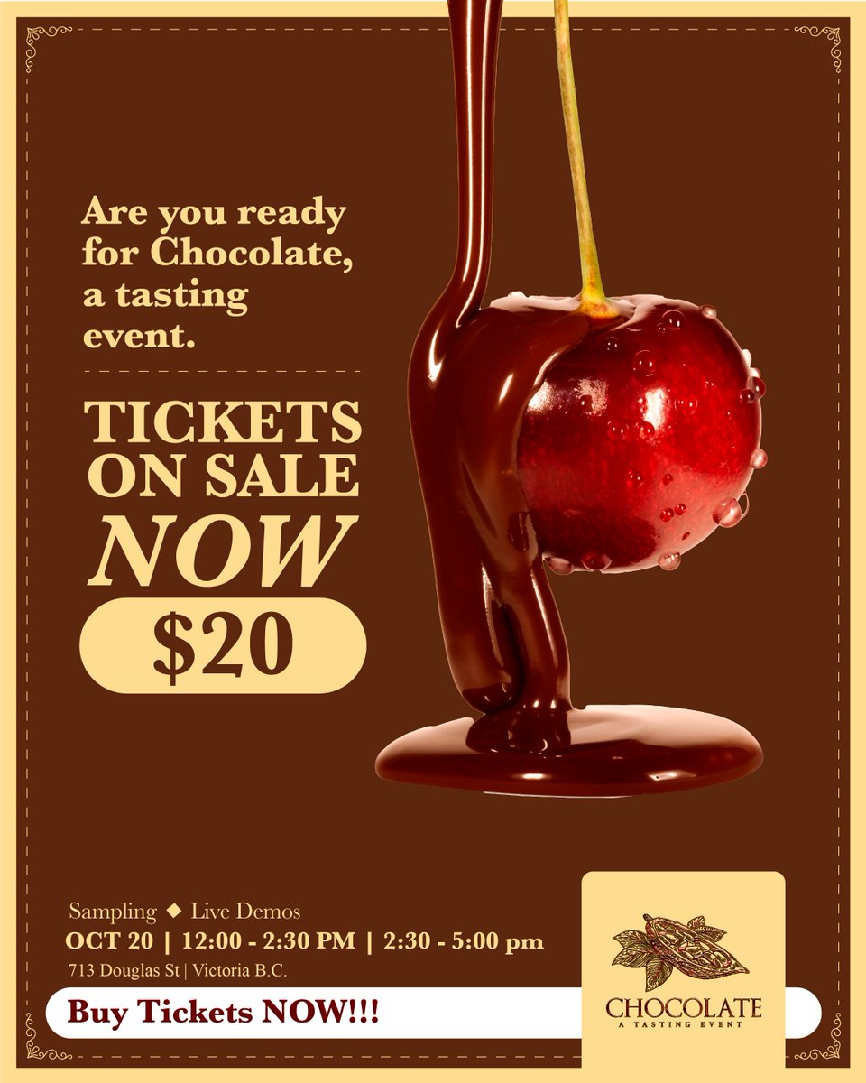 Secure your spot for Chocolate - A Tasting Event before they run out! Get ready for a day packed with chocolate, candies, treats, and live demonstrations on October 20th at Crystal Garden.

Buy your tickets now at victoriafilmfestival.com/product/chocol…

#ChocolateTastingEvent #YYJEvents #YYJ
