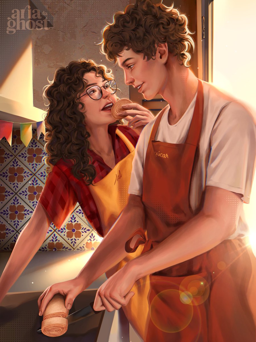 cavalcar's tweet image. Esse fanart de Lari e Pedro cozinhando em Sal e Açúcar tem todo o meu coração. Arte da super talentosa @ariadaghost (IG).
