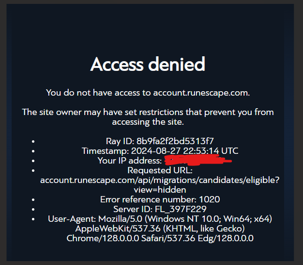 Regnertv6's tweet photo. @JagexSupport I've tried edge, chrome and fire fox, cleared cache&amp;cookies and flushed dns. Is there a reason why i'm denied access from my accounts? https://t.co/L3gRo8LjMO