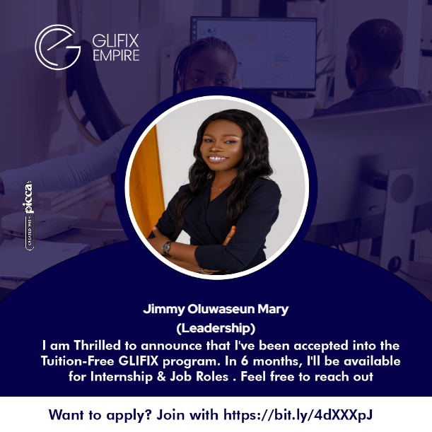 JimmyMary5's tweet photo. Happy to announce, I’ve been accepted into the 6 month Tuition-Free Glifix internship program. I
If you’re interested in joining the next cohort, go to: https://t.co/pse5pwPQdr

Follow us on 
https://t.co/WxmMYzHylN
https://t.co/lDuslwENoB
https://t.co/otvw3AJ37B https://t.co/5S9hQCCP7b