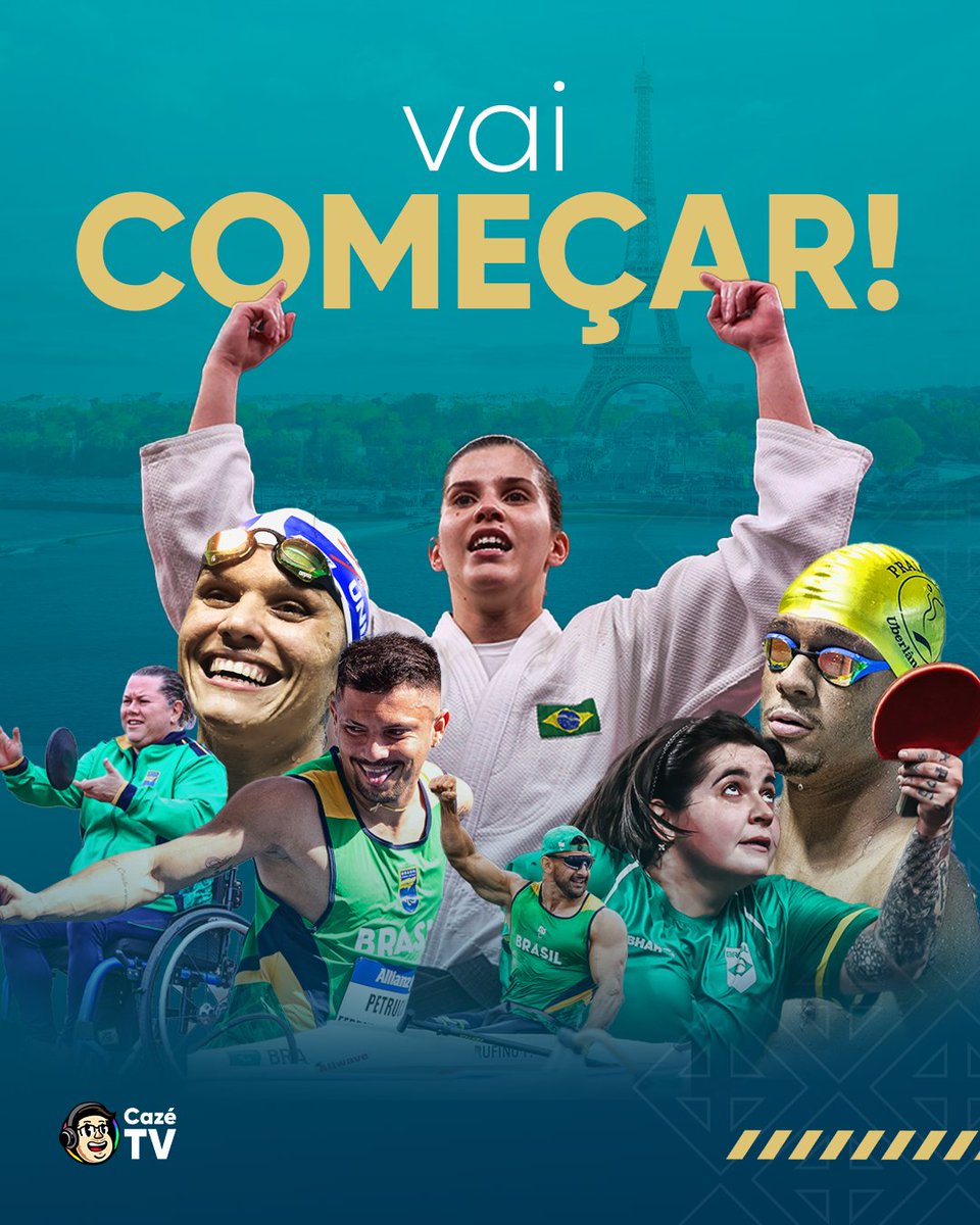 CazeTVOficial's tweet photo. É AMANHÃ! 😍🥇🗼Os Jogos Paralímpicos vão chegar com tudo nesta quarta-feira! A cerimônia de abertura pela primeira vez será fora de um estádio, assim como na última edição das Olimpíadas. O Sportv2 transmite o evento com exclusividade. BORA, BRASILLL! 🇧🇷 #ParalimpíadasNaCazéTV https://t.co/DCjiqsEVm6