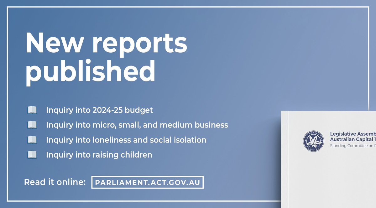 ACTAssembly's tweet image. Four new committee reports have been published:

💵 The 2024-25 budget
💼 Micro, small &amp;amp; medium business
👤 Loneliness and social isolation, and
🚼 Raising children

🔗 Read them online: bit.ly/3f2lGq1
