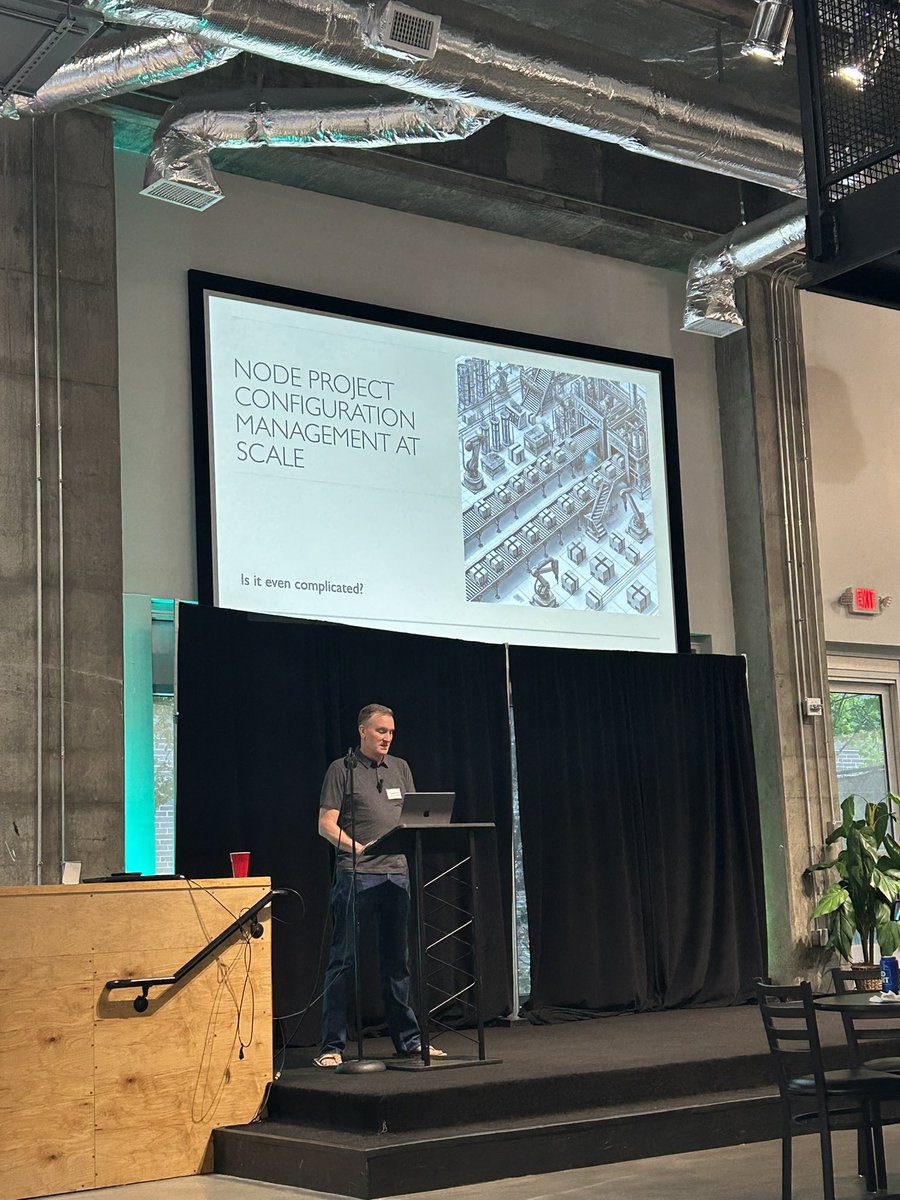 Atlanta JavaScript (@atljavascript) on Twitter photo Kicking off with <a href="/cameronc/">Cameron Childress</a> at <a href="/TechSqATL/">Tech Square ATL</a> with a talk about Node Configuration Management at Scale! Kicking off with <a href="/cameronc/">Cameron Childress</a> at <a href="/TechSqATL/">Tech Square ATL</a> with a talk about Node Configuration Management at Scale!